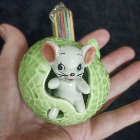 RARE! Vintage MCM Mouse Cabbage Toothpick Holder + Original Japan Tooth Picks - Picture 7 of 10